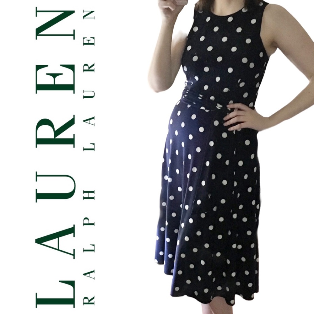Lauren Ralph Lauren Navy Polka Dot Sleeveless Dress